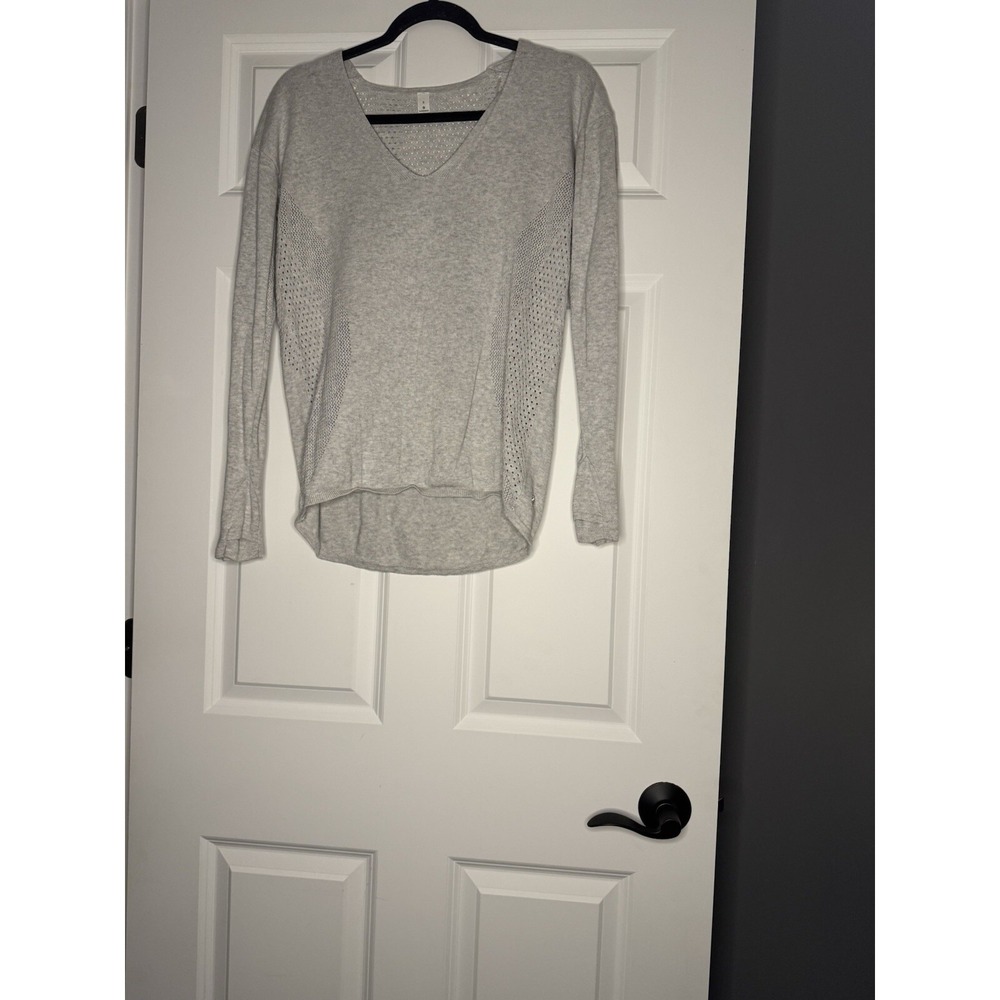 Lululemon Gray Still Movement V Neck Eyelet Side Detail Knit Sweater Size 6